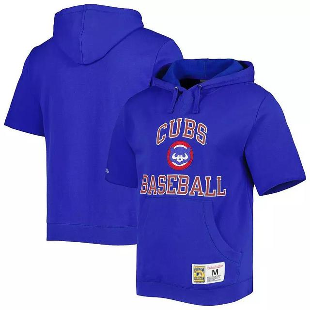 Mens Mitchell & Ness Royal Chicago Cubs Cooperstown Collection Washed Fleece Pullover Short Sleeve Hoodie Product Image