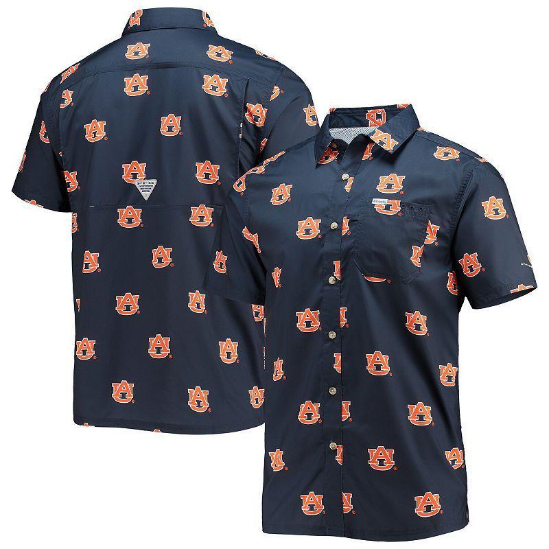 Mens Columbia Auburn Tigers Super Slack Tide Omni-Shade Button-Up Shirt Blue Product Image