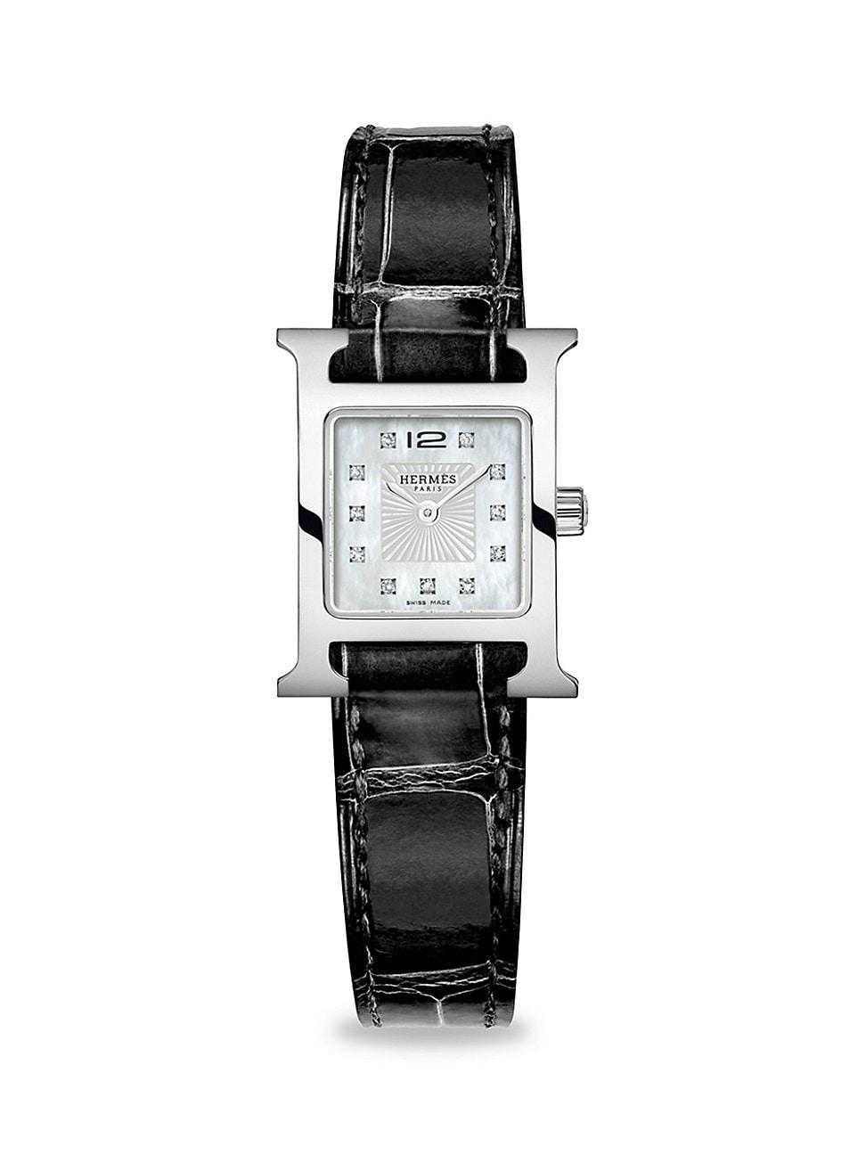 Womens Heure H 21MM Stainless Steel, Diamond & Alligator Strap Watch Product Image