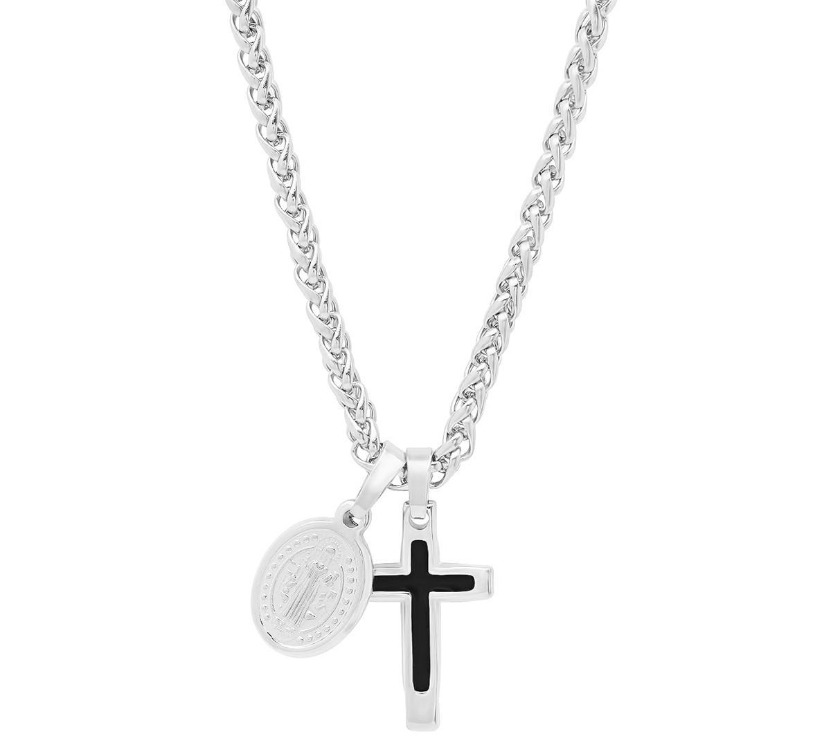 Steeltime Mens Cross & St. Benedict Pendant Necklace, 24 - Black Product Image