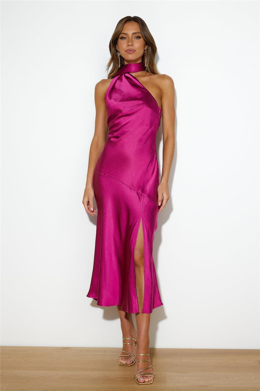 Athenian Satin Maxi Dress Fuchsia Product Image