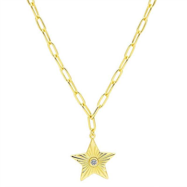 Pur Aarde 14k Gold Over Silver Cubic Zirconia Star Pendant Necklace, Womens Gold Tone Product Image