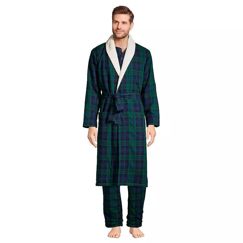 Mens Lands End Sherpa-Lined Flannel Robe Product Image