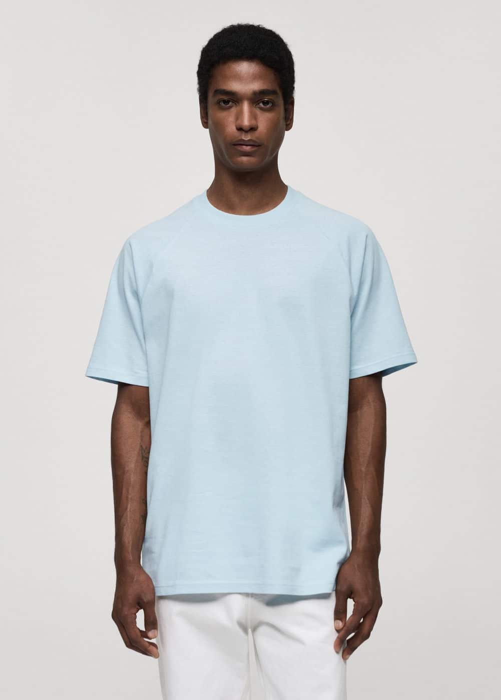 MANGO MAN - Relaxed fit cotton t-shirt sky blueMen Product Image