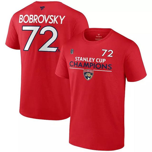 Mens Fanatics Sergei Bobrovsky Red Florida Panthers 2024 Stanley Cup Champions Authentic Pro Name & Number T-Shirt Product Image