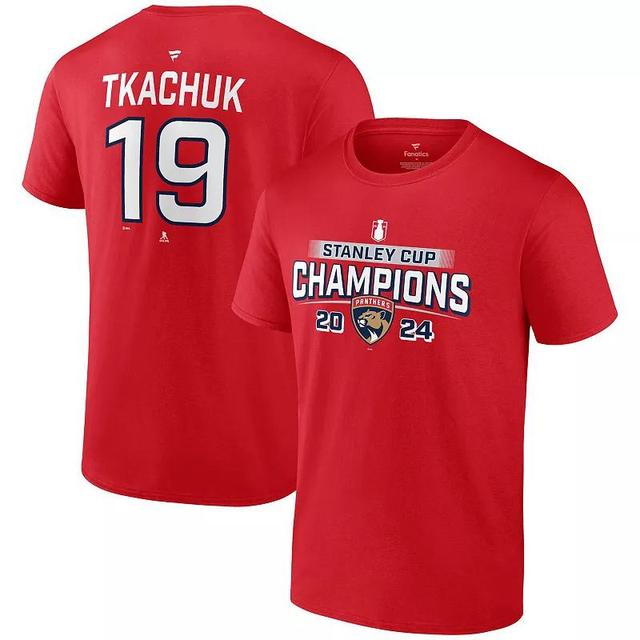 Mens Fanatics Matthew Tkachuk Red Florida Panthers 2024 Stanley Cup Champions Power Name & Number T-Shirt Product Image