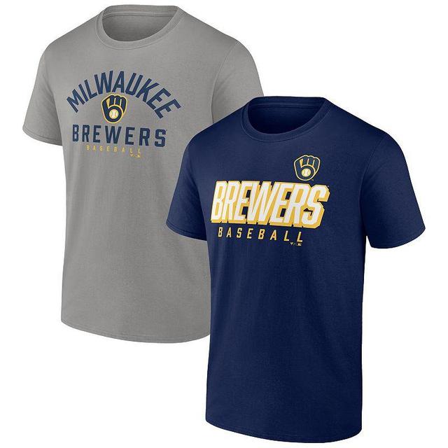 Mens Fanatics Branded /Gray Milwaukee Brewers Player Pack T-Shirt Combo Set Blue Product Image