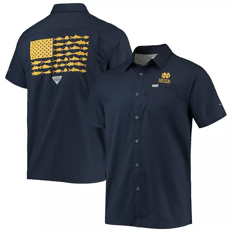 Mens Columbia PFG Notre Dame Fighting Irish Slack Tide Camp Button-Up Shirt Blue Product Image