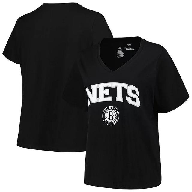 Womens Profile Black Brooklyn Nets Plus Size Arch Over Logo V-Neck T-Shirt Product Image