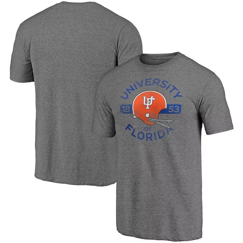 Mens Heathered Gray Florida Gators Throwback Helmet Tri-Blend T-shirt Product Image