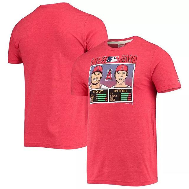 Mens Homage Shohei Ohtani & Mike Trout Heathered Red Los Angeles Angels Mlb Jam Player Tri-Blend T-shirt Product Image