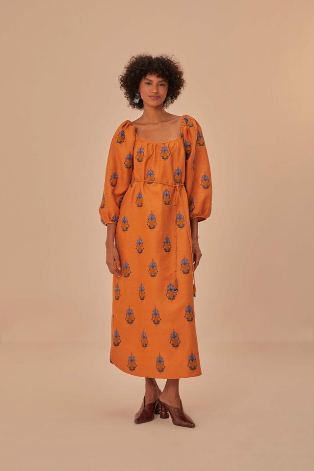 Yellow Embroidered Midi Dress Product Image