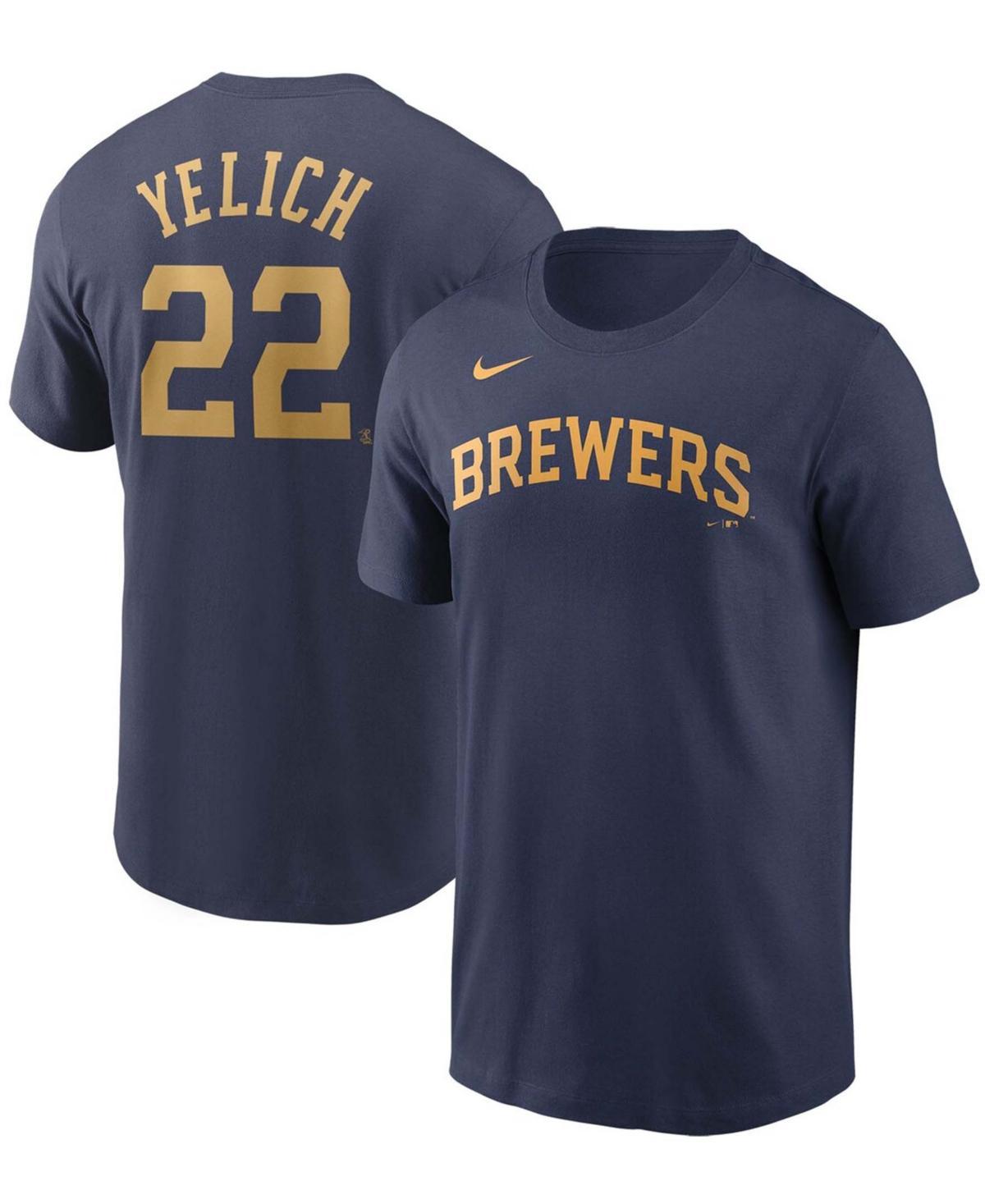 Mens Nike Christian Yelich Navy Milwaukee Brewers Name & Number T-Shirt Product Image