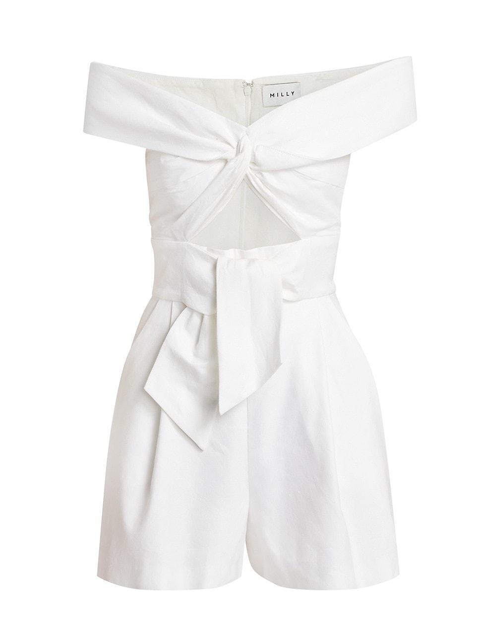 Womens Linen-Blend Off-The-Shoulder Romper Product Image