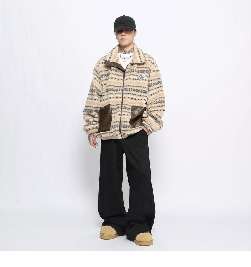 Patterned Faux Shearling Zip Jacket Product Image