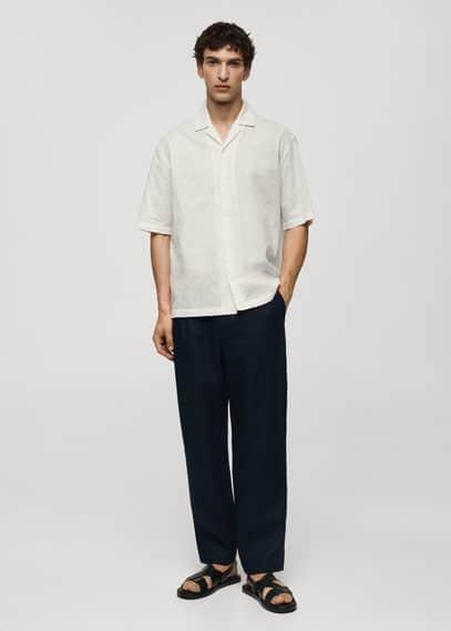 Mango Mens Relaxed Fit Cotton Embroidered Shirt Product Image