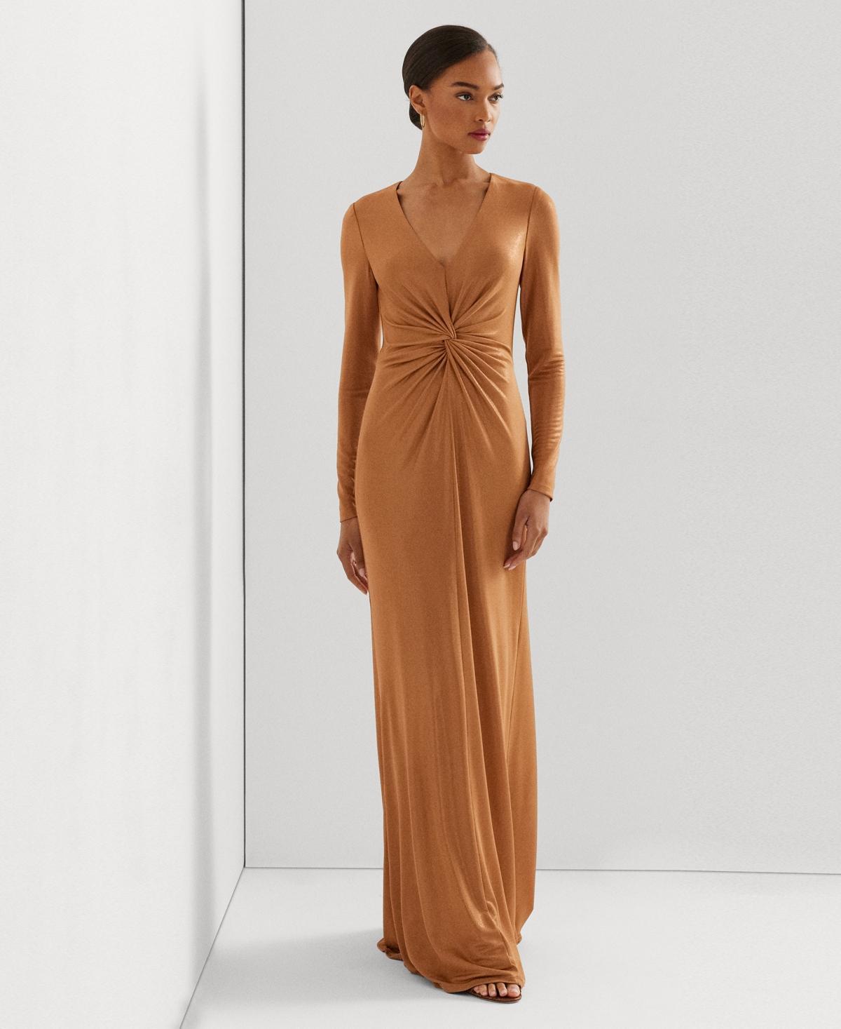 Lauren Ralph Lauren Womens Twisted Metallic Jersey Gown - Argan Bronze Product Image