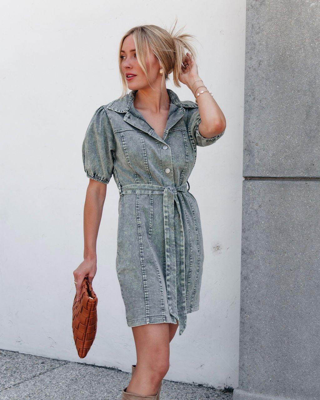 Olive Washed Button Down Mini Dress Product Image