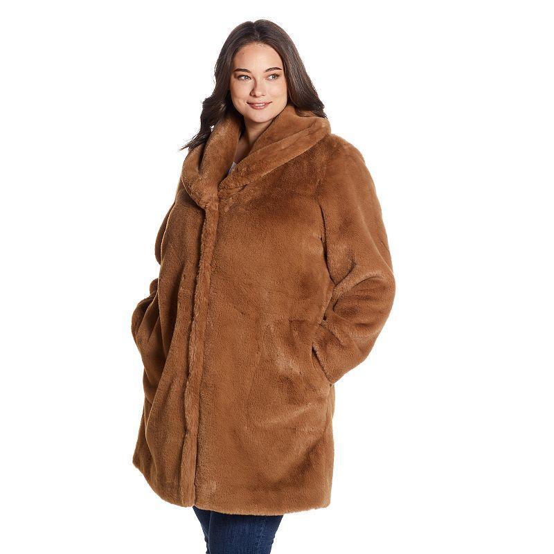 Plus Size Gallery Faux Fur Shawl Collar Coat, Womens Red Product Image