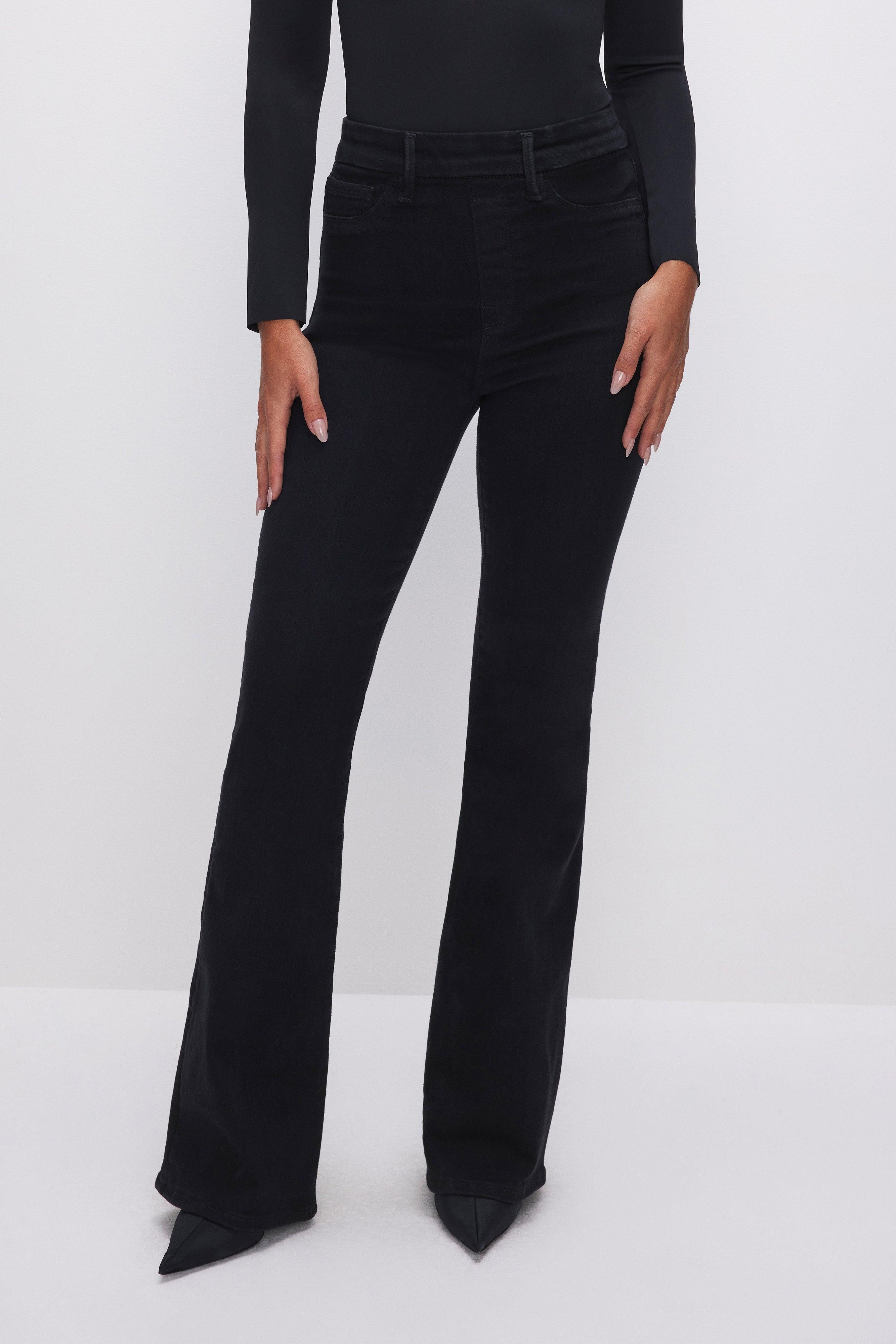 POWER STRETCH PULL-ON FLARE JEANS | BLACK001 Product Image