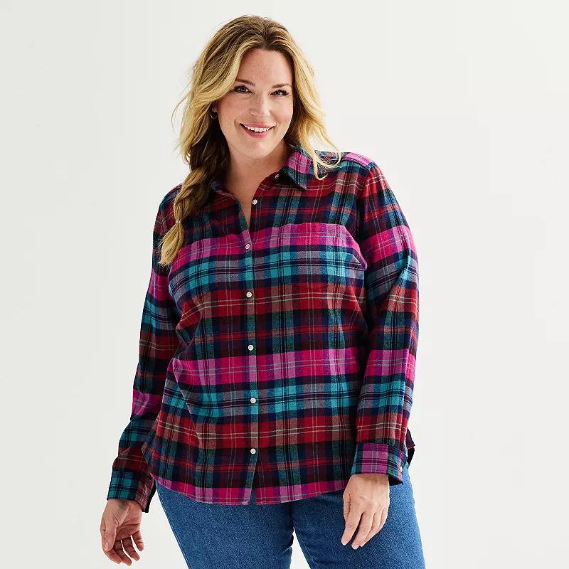 Plus Size Croft & Barrow The Extra Soft Plaid Flannel Shirt, Womens Purple Fall Plaid product image