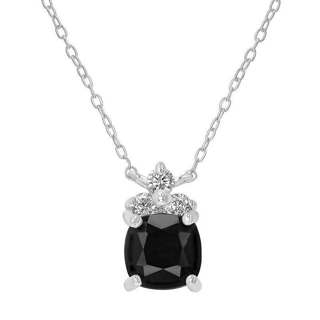 Gemistry Sterling Silver Stone & Cubic Zirconia Cushion Cut Pendant Necklace, Womens Black Product Image