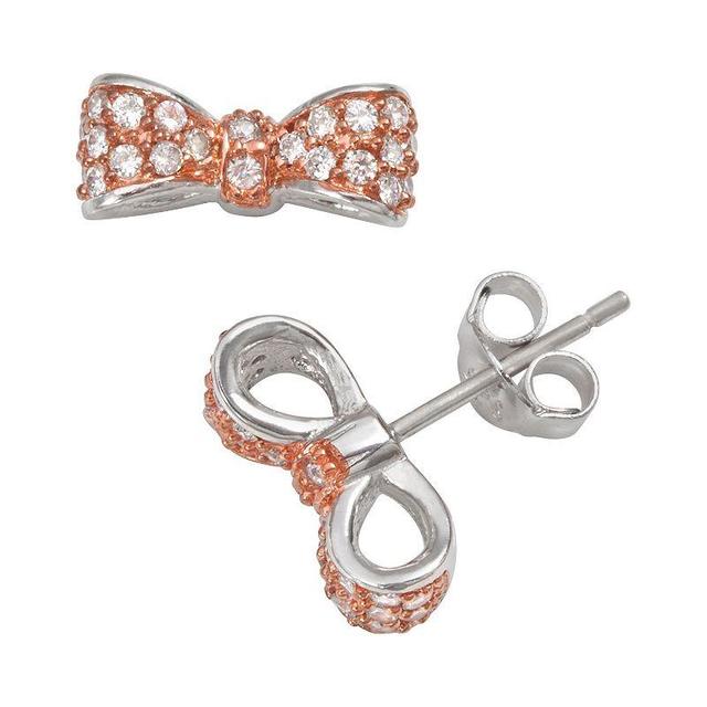 Sophie Miller 14k Rose Gold Over Silver & Sterling Silver Cubic Zirconia Bow Stud Earrings, Womens, White Product Image