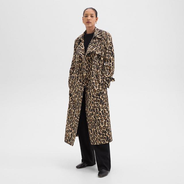 Stretch Leopard Wool Relaxed Trench Coat | Theory Product Image