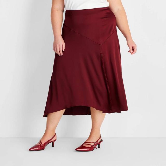 Womens Flowy Satin Midi Skirt - Future Collective Burgundy 4X Product Image