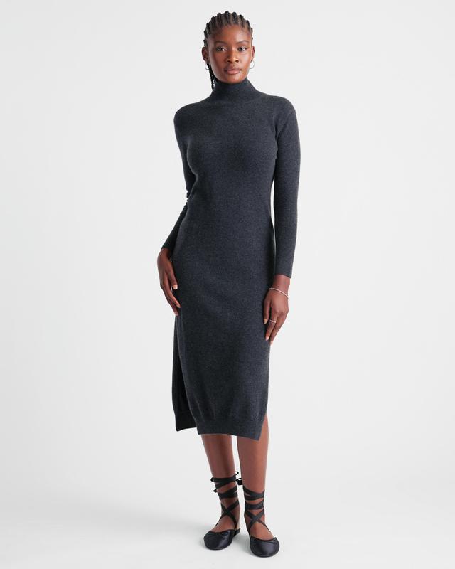 Womens Mongolian Cashmere Turtleneck Midi Sweater Dress in Charcoal, Size XS by Quince Product Image