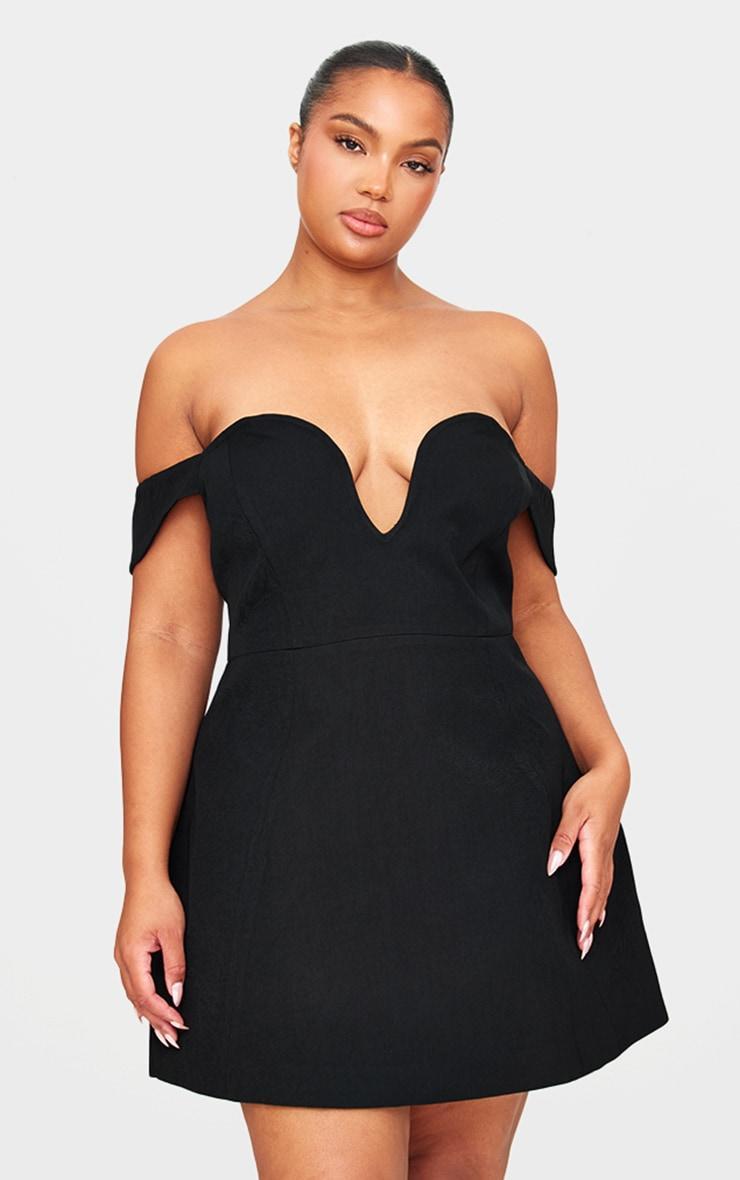 Plus Premium Black Wired Bardot Shift Dress Product Image