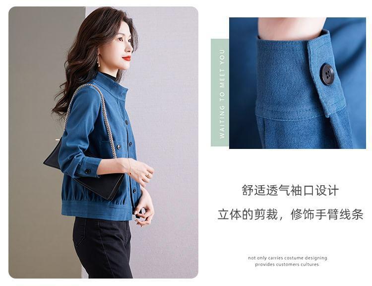 Stand Collar Plain Button Jacket Product Image