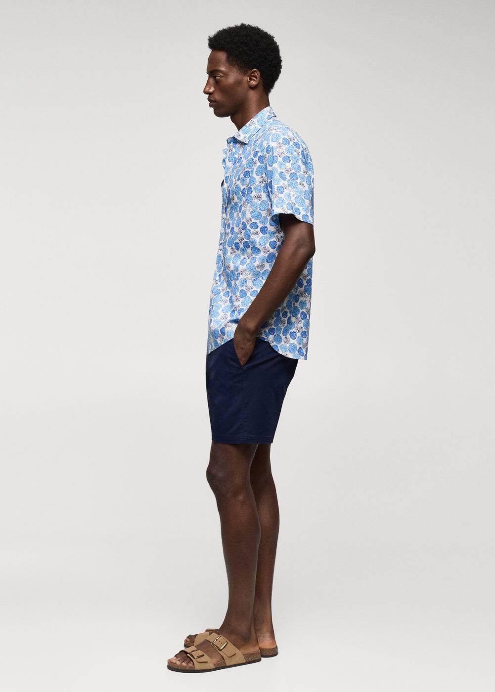 MANGO MAN - 100% cotton short-sleeved printed shirt blueMen Product Image