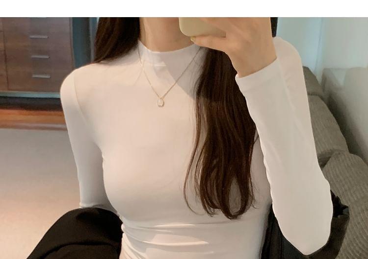 Long-Sleeve High Neck Plain Tee Product Image