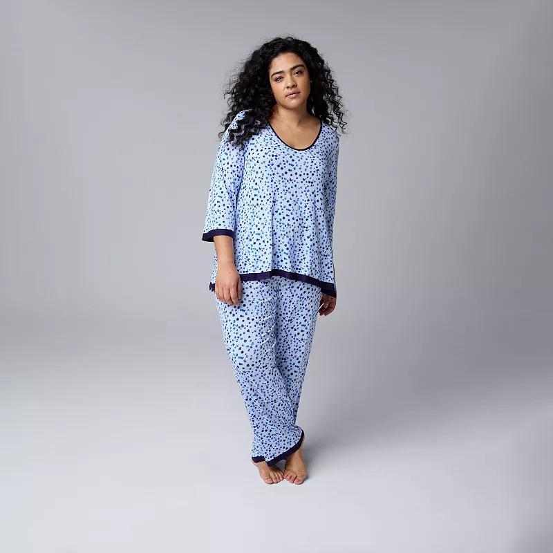 Plus Size Simply Vera Vera Wang 3/4 Sleeve Pajama Top & Pajama Pants Set, Womens Product Image