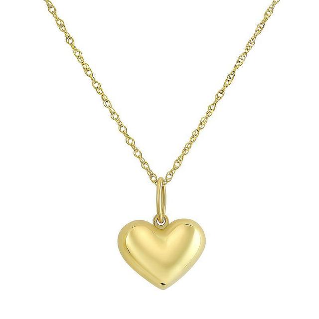 Taylor Grace 10k Gold Puffed Heart Pendant Necklace, Womens Yellow Product Image