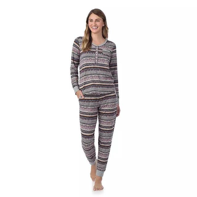 Womens Cuddl Duds Cozy Long Sleeve Henley Pajama Top and Pajama Pants Set Blue Fairisle Product Image