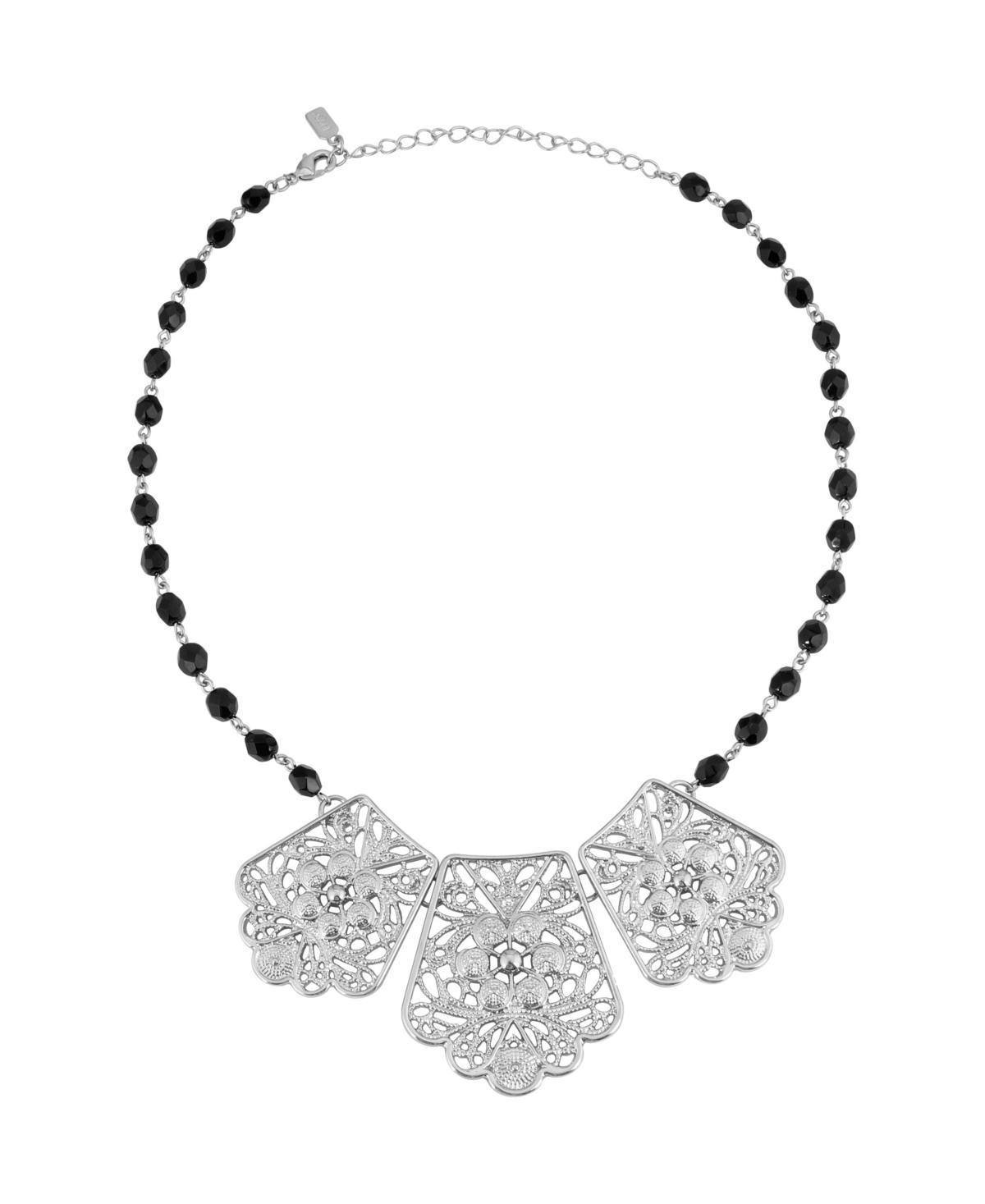 1928 Silver Tone Filigree Collar Necklace, Womens, Black Product Image