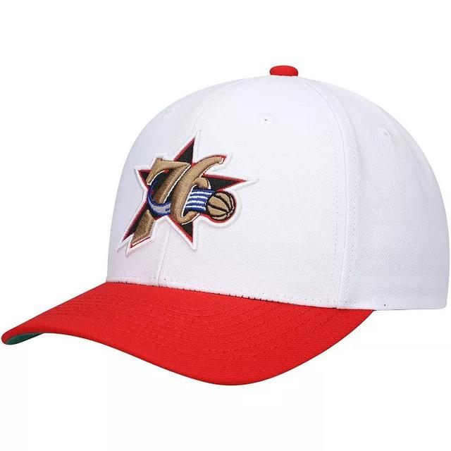 Mens Mitchell & Ness White/Red Philadelphia 76ers Hardwood Classics Core 2-Tone 2.0 Pro Snapback Hat Product Image