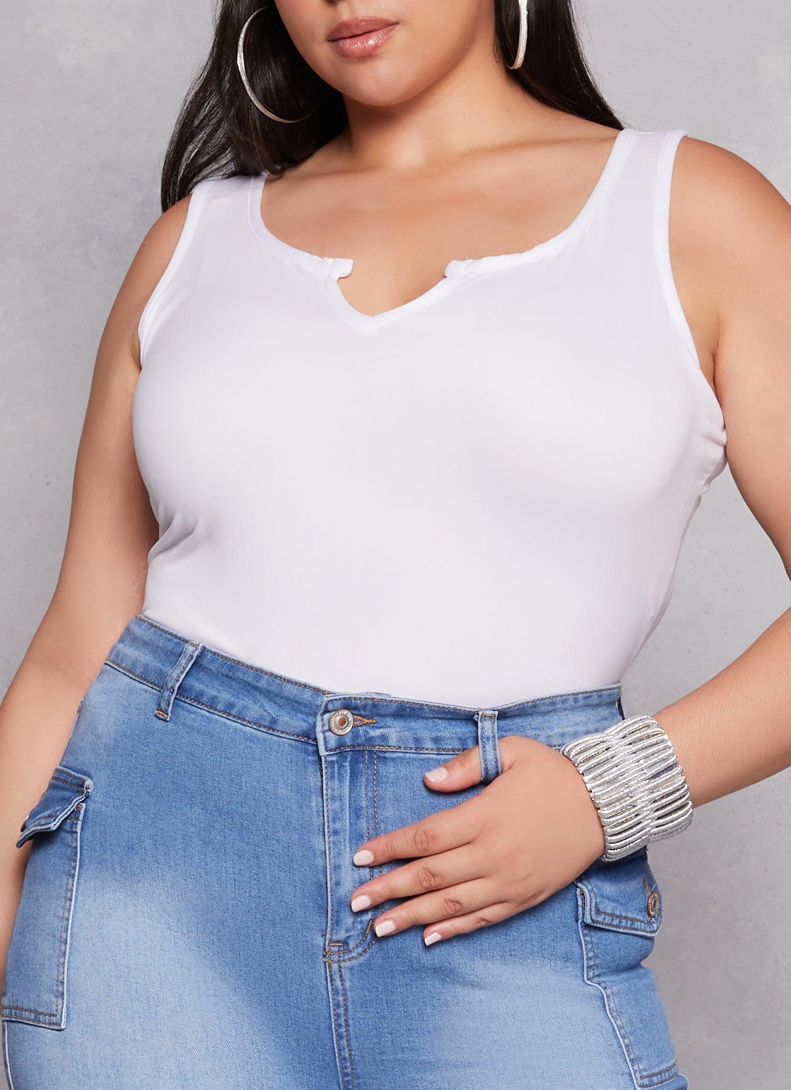 Womens Plus Size Basic Notch Neck Tank Top Product Image