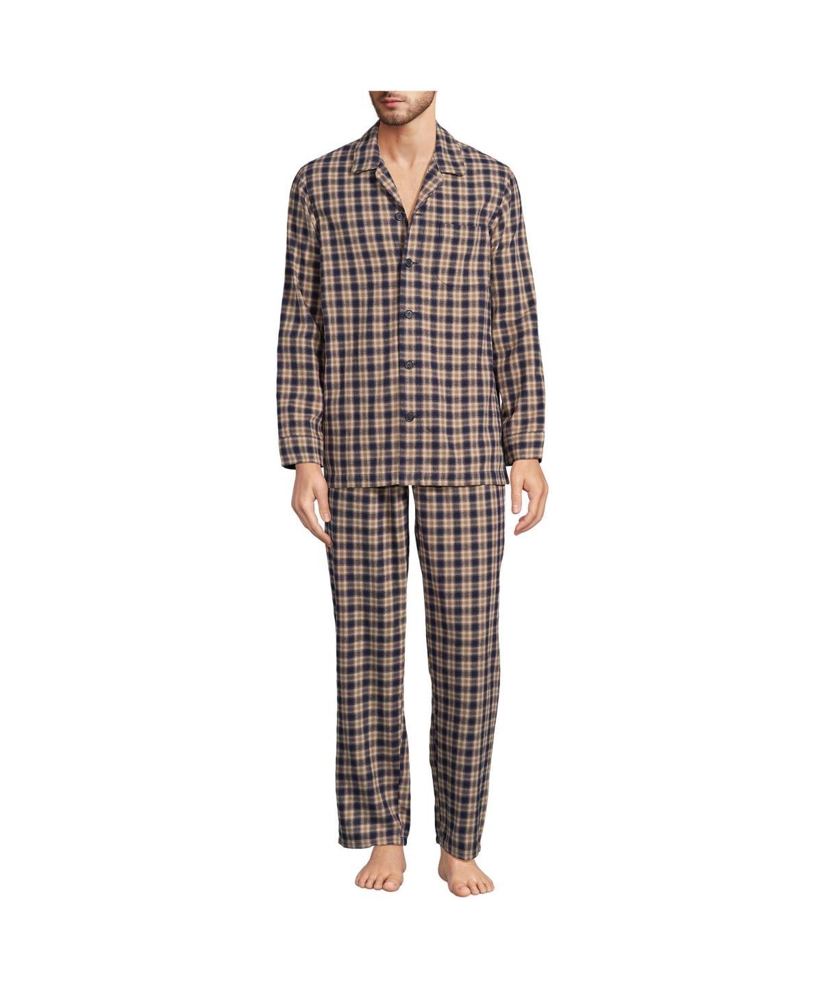 Mens Lands End Flannel Pajama Shirt & Pajama Pants Sleep Set Red Navy Plaid Product Image