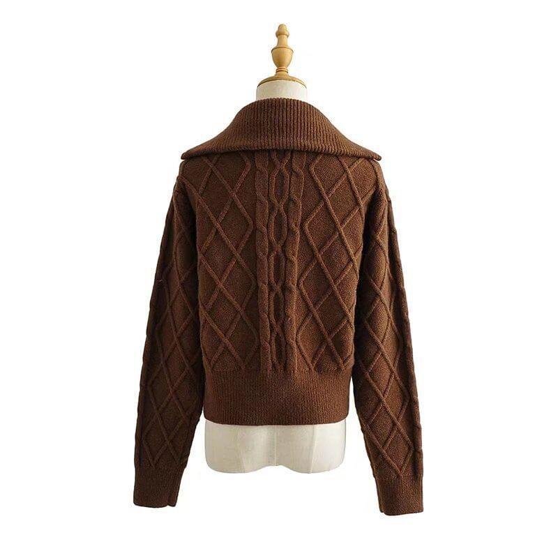 Long Sleeve Half-Zip Plain Cable-Knit Loose-Fit Sweater Product Image