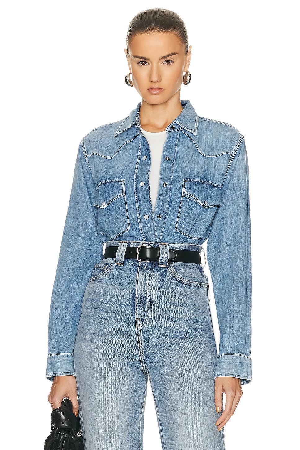 Citizens of Humanity Cropped Western Shirt in Blue Product Image