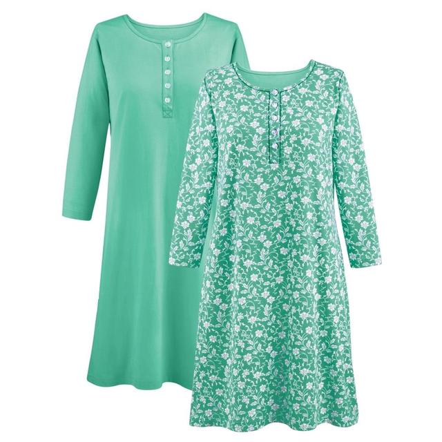 Collections Etc Button-Front Henley Nightgowns - Set of 2 Medium Mint Female Product Image