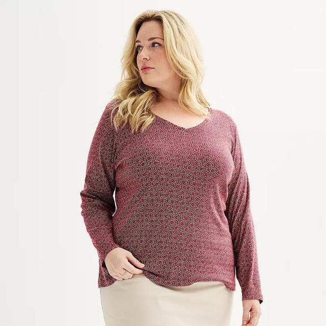 Plus Size Croft & Barrow Essential V-Neck Top, Womens Dark Red Product Image