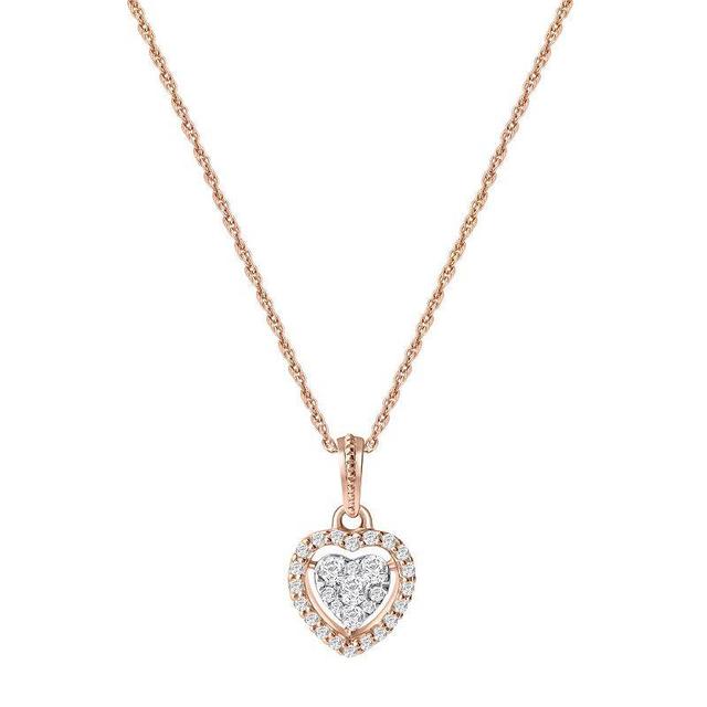 10k Rose Gold 1/4 Carat T.W. Diamond Heart Halo Pendant Necklace, Womens White Product Image