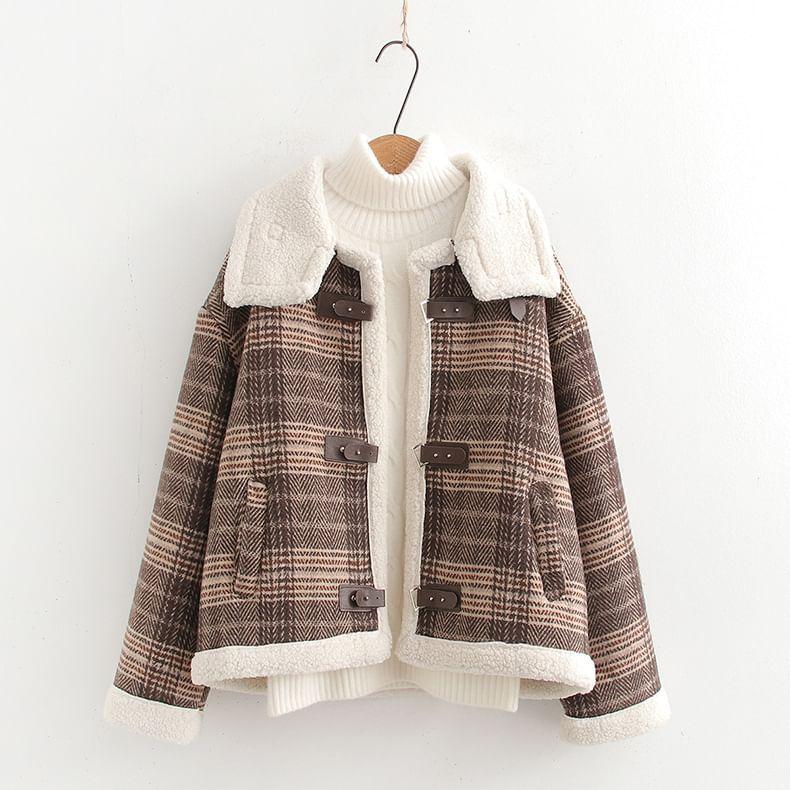 Collared Plaid Buckled Coat Product Image