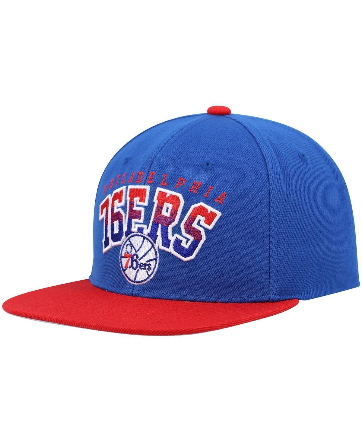 Mens Mitchell & Ness Royal/Red Philadelphia 76ers Hardwood Classics Gradient Wordmark Snapback Hat, Blue Product Image