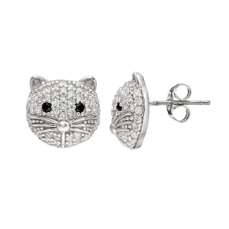 Sophie Miller Cubic Zirconia Sterling Silver Cat Stud Earrings, Womens, Black Product Image