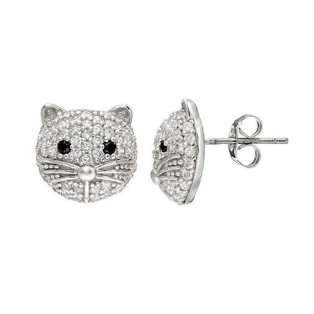 Sophie Miller Cubic Zirconia Sterling Silver Cat Stud Earrings, Womens, Black Product Image